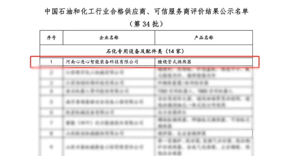喜報(bào)！心連心智能裝備公司獲評(píng)中國(guó)石油和化工行業(yè)合格供應(yīng)商、可信服務(wù)商